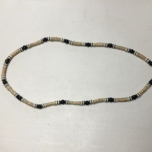 Shell disc necklace, black, white, tan, 20 inches